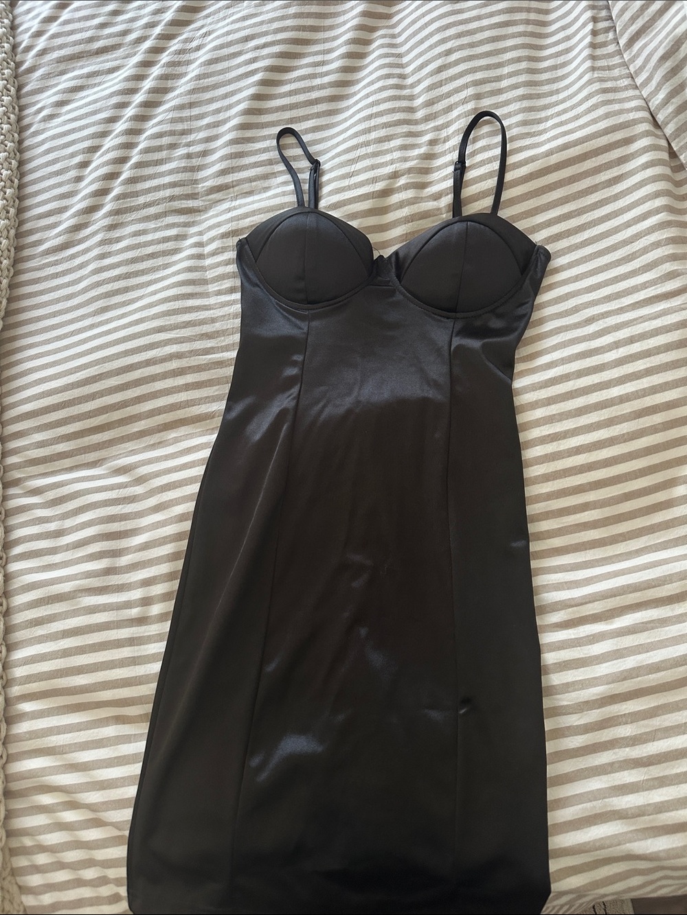 SHEIN Black Satin Bustier Slip Dress